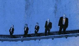 Barclays bankers on a conveyor belt 