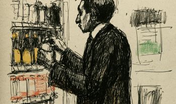 a young man in a suit stacking shelves 