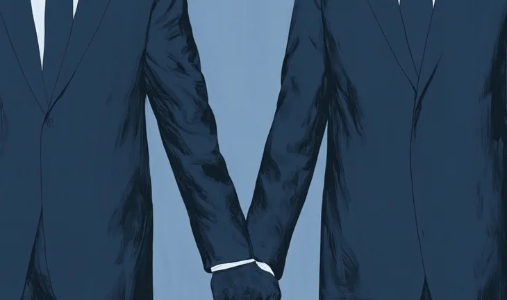 two bankers holding hands