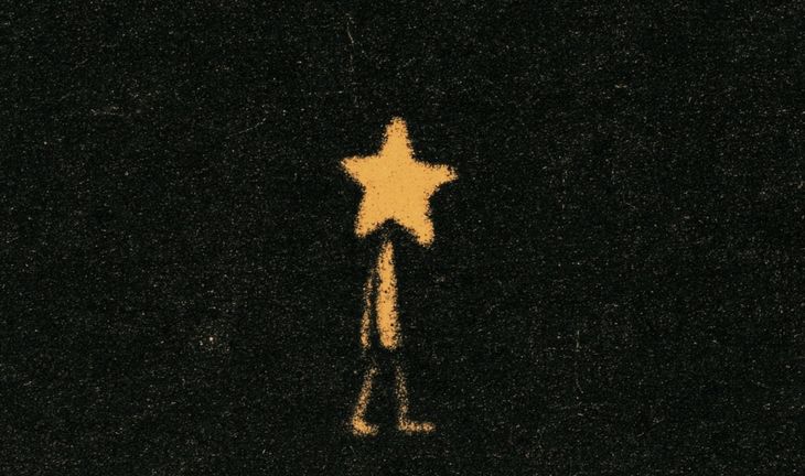 a man with a star for a head walking away 