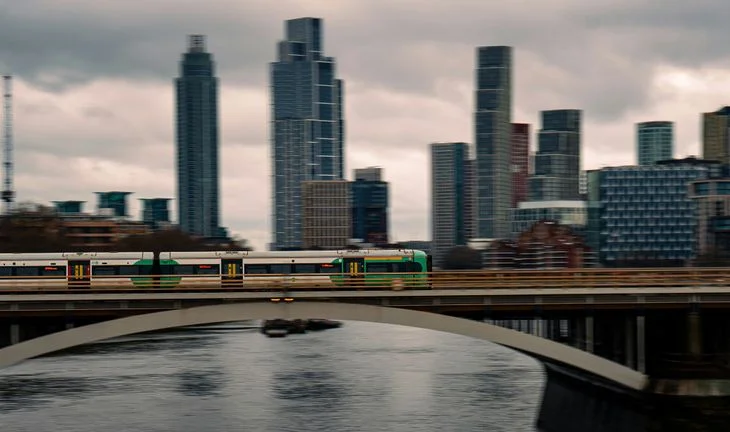 Train on a bridge in London