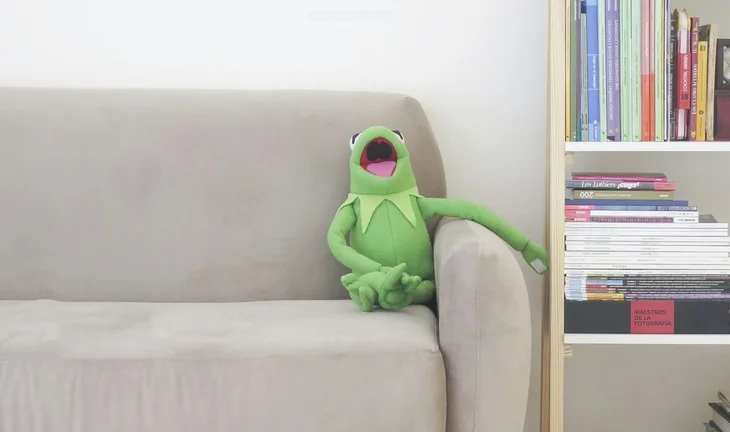 kermit the frog on a sofa 