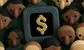 a blue button with a dollar sign surrounded by small fuzzy people 